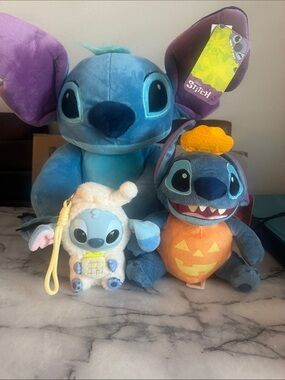 Disney Stitch Plush Lot of 3 – Large Stitch + Halloween Stitch + Mini